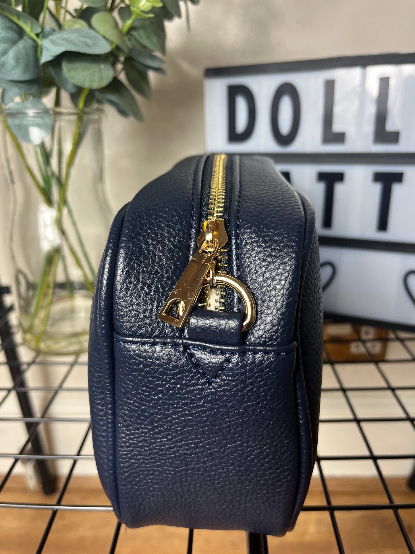 Crossbody bag & matching bag strap and tassel-Navy faux leather