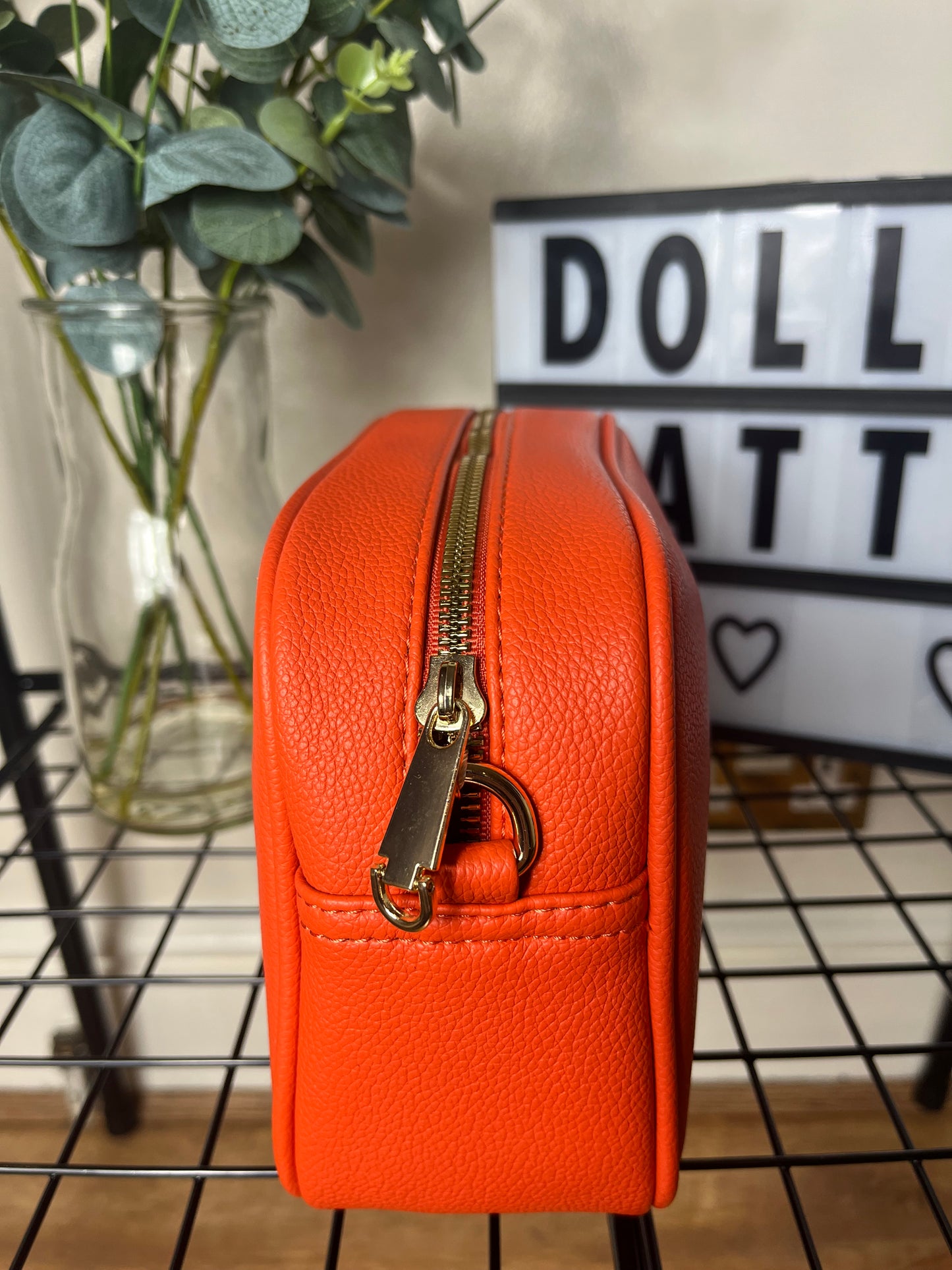 Crossbody bag & matching bag strap and tassel-Orange faux leather