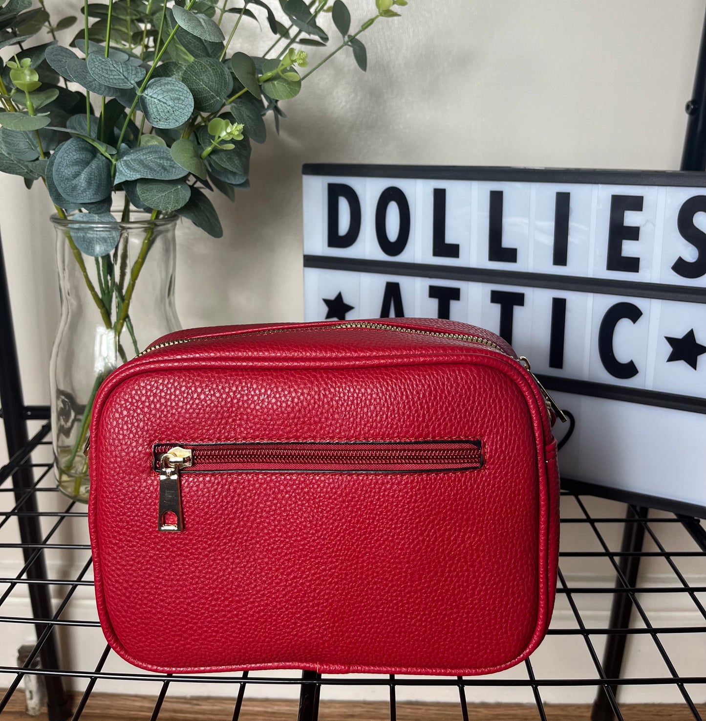 Crossbody bag & matching bag strap and tassel-Red faux leather