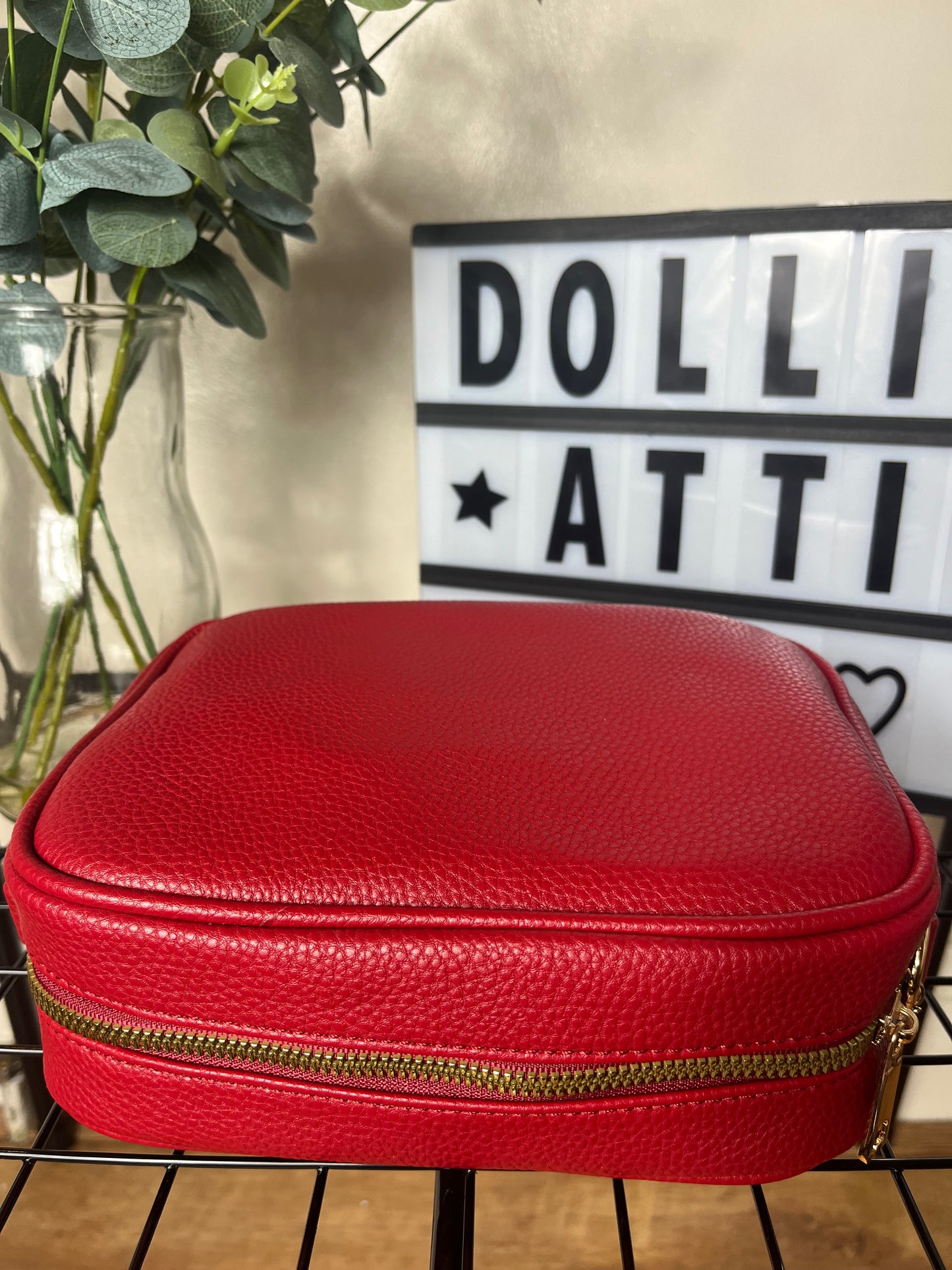 Crossbody bag & matching bag strap and tassel-Red faux leather