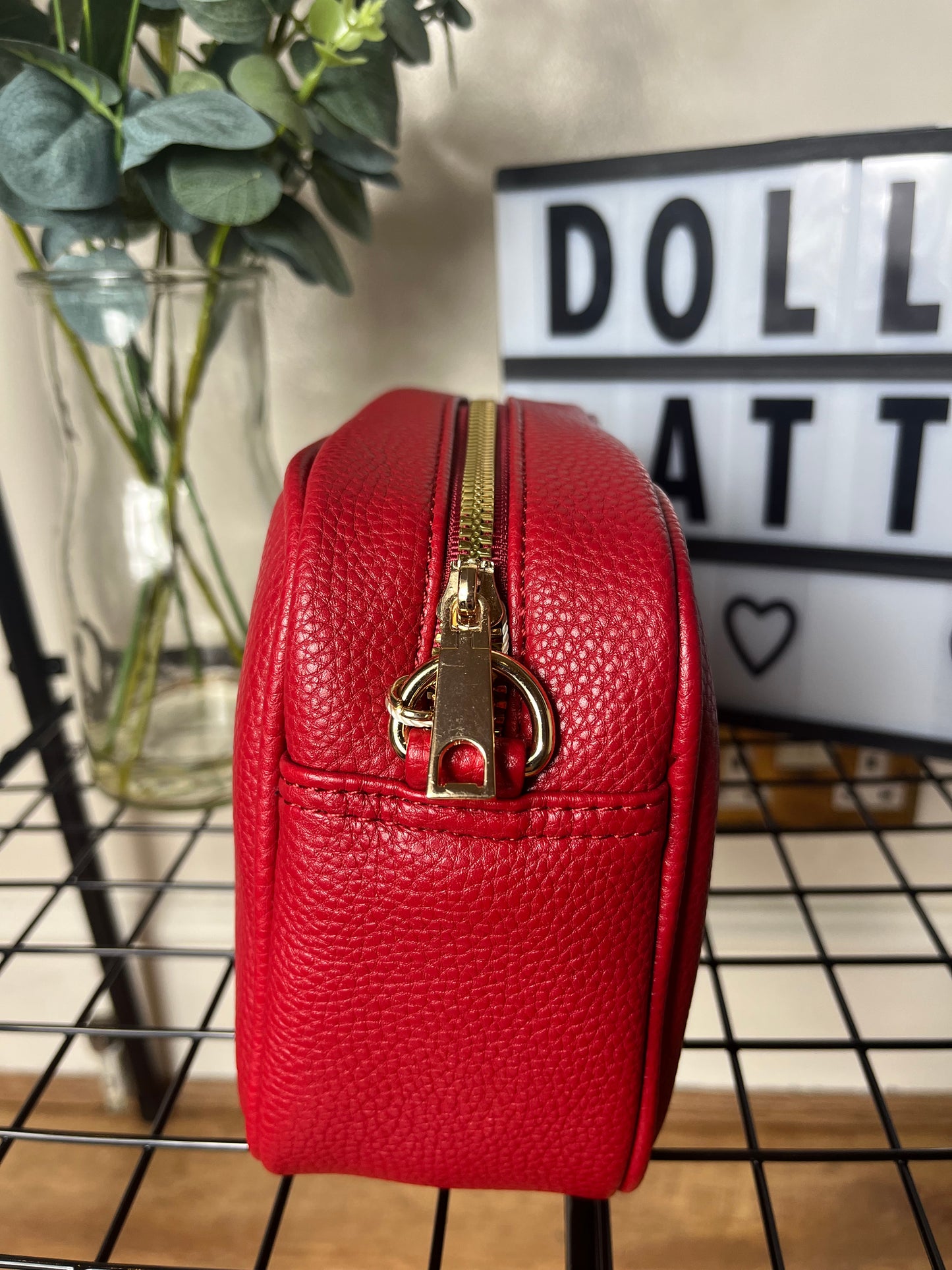 Crossbody bag & matching bag strap and tassel-Red faux leather