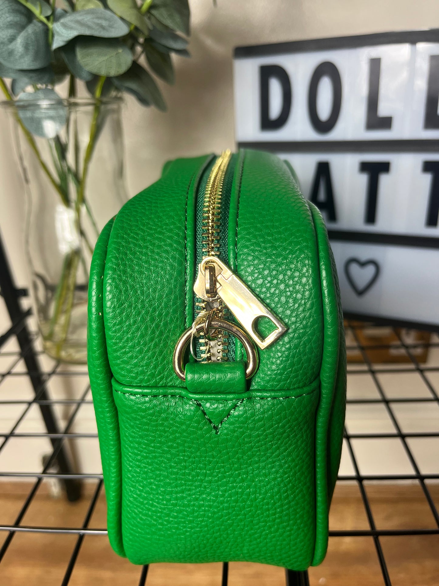 Crossbody bag & matching bag strap and tassel-Green faux leather