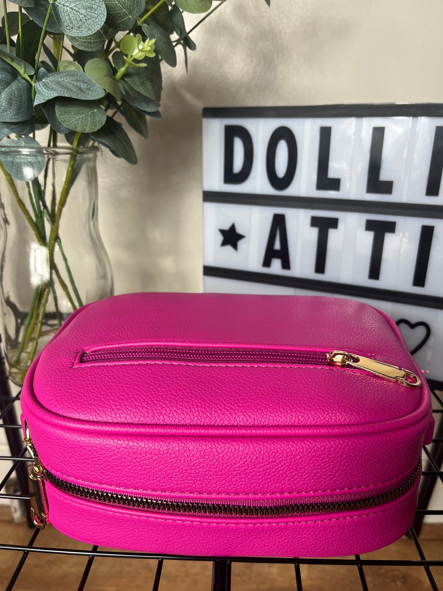 Crossbody bag & matching bag strap and tassel-Fuchsia faux leather