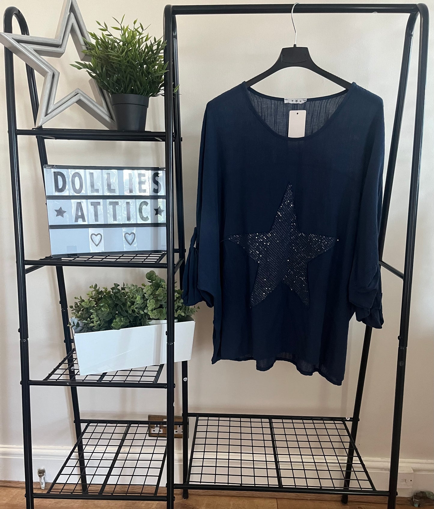 Navy sequin star oversized top