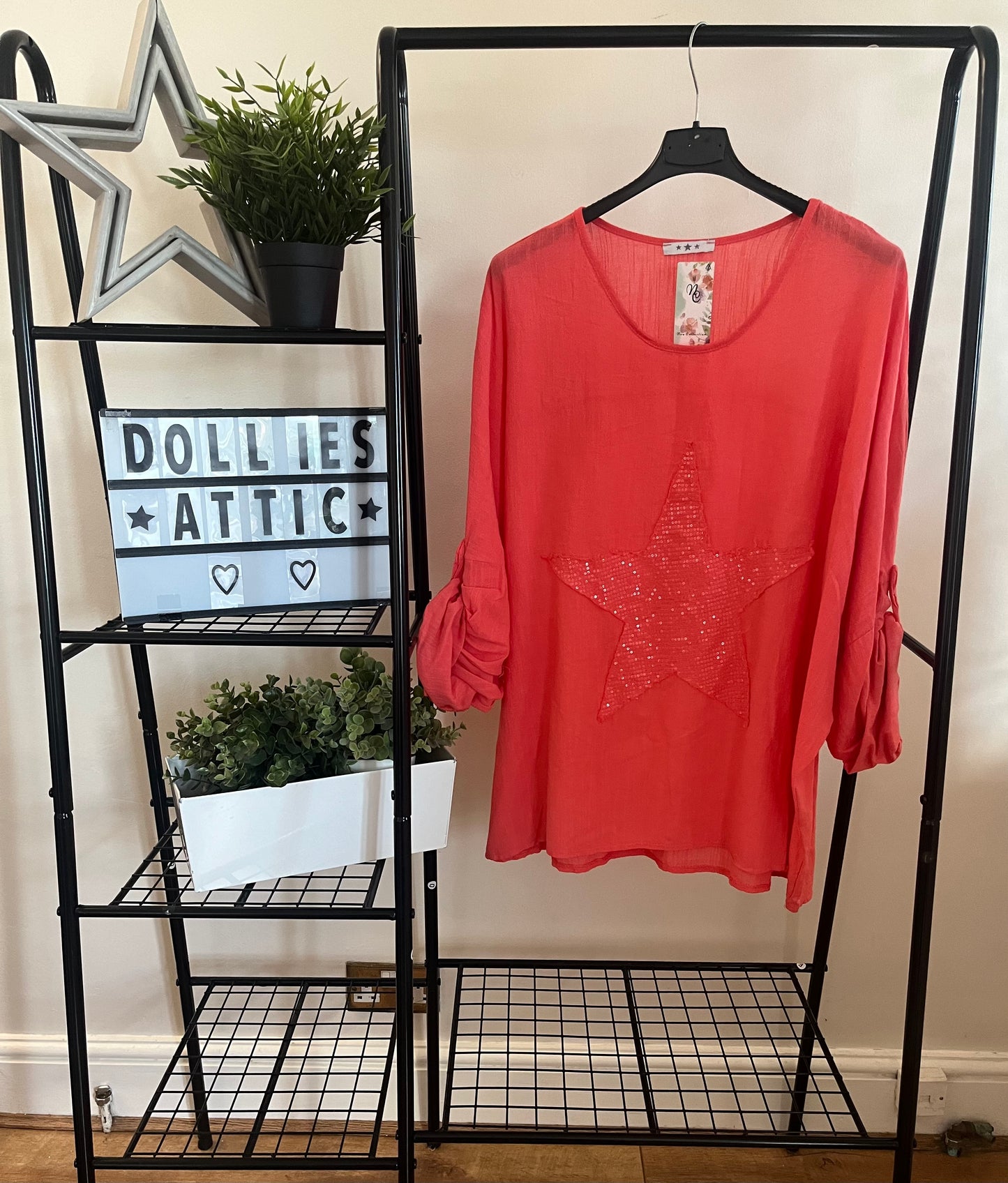 Coral sequin star oversized top