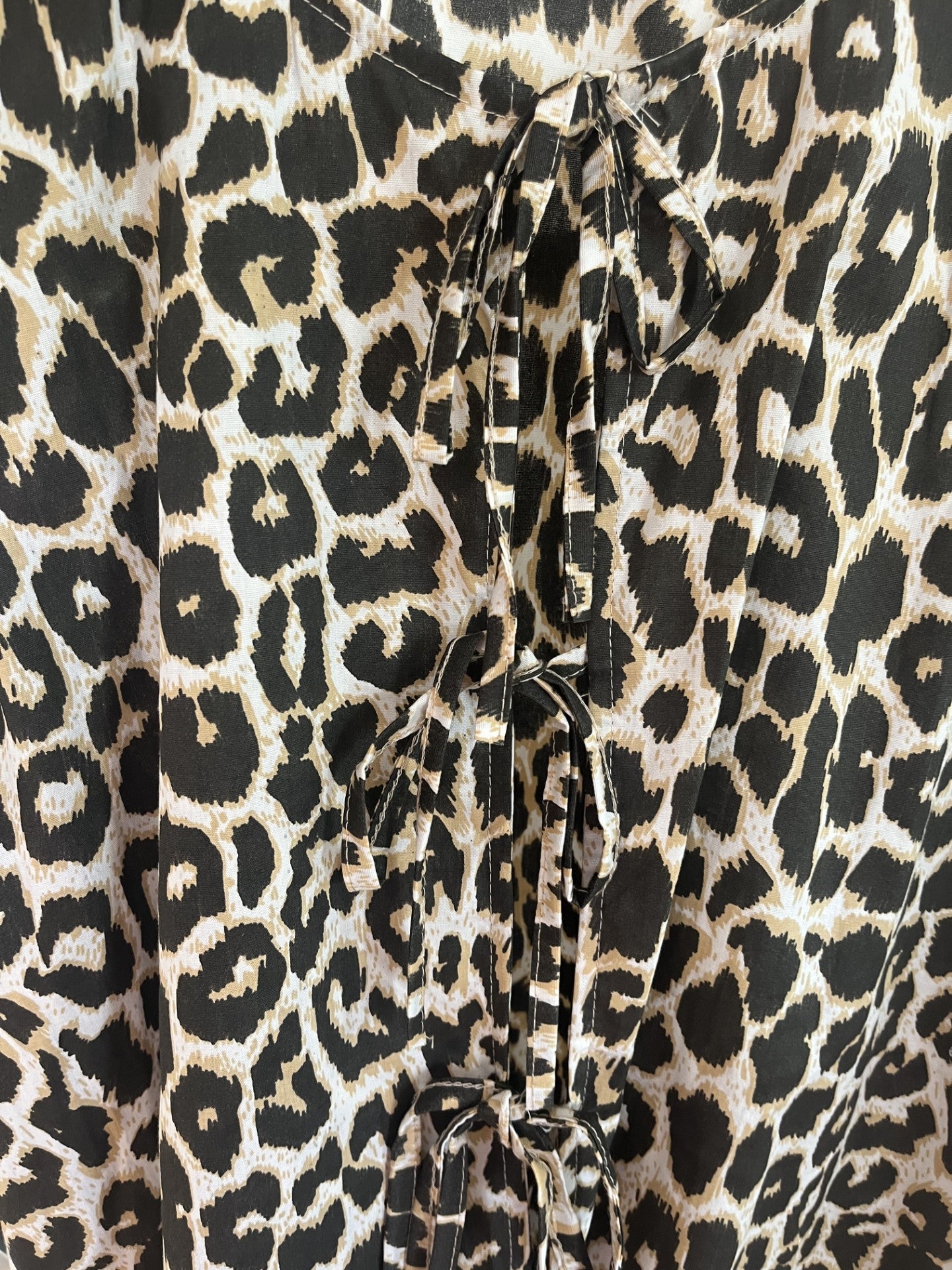 Leopard print cotton tie front top